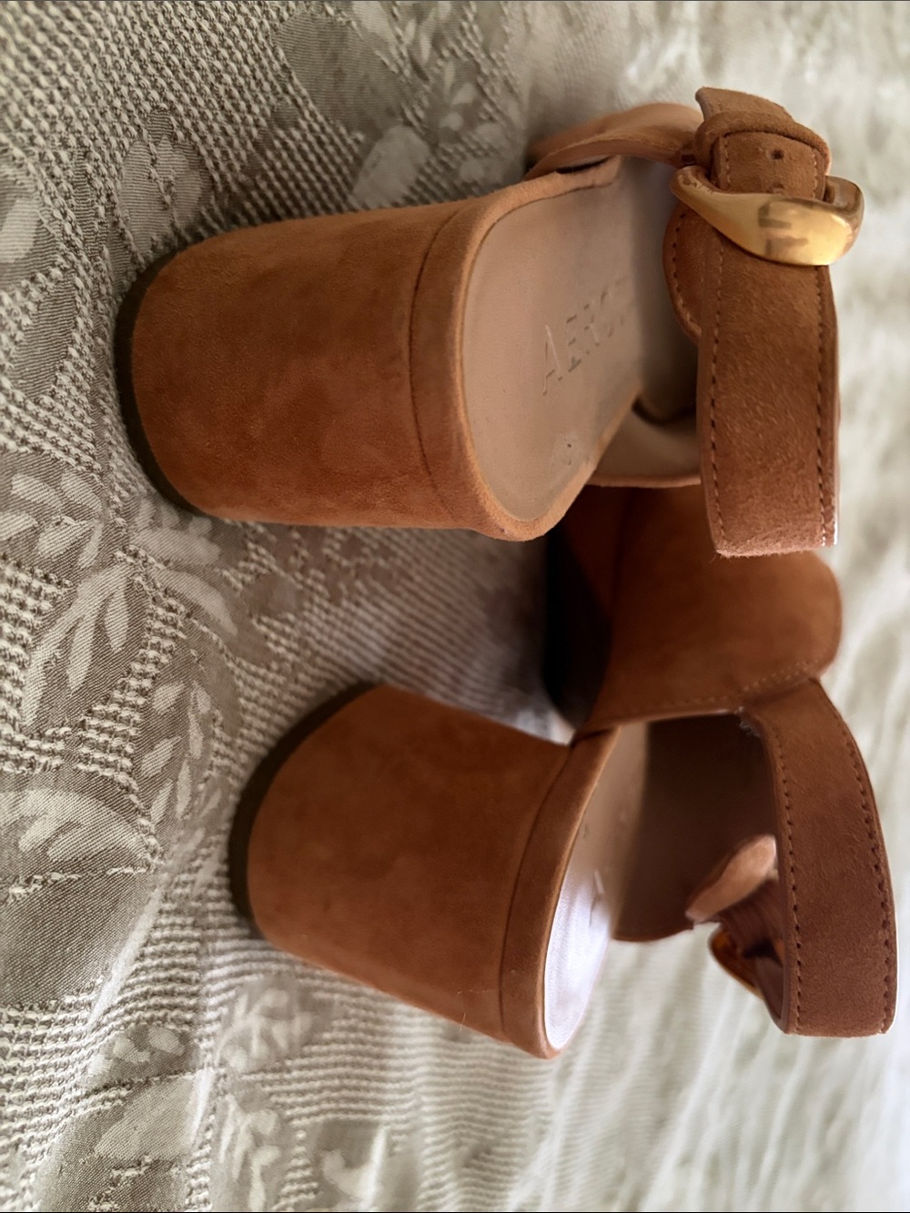 Aerosoles Women's Suede Slingback Peep-Toe Heels in Cognac - Picture 4 of 4